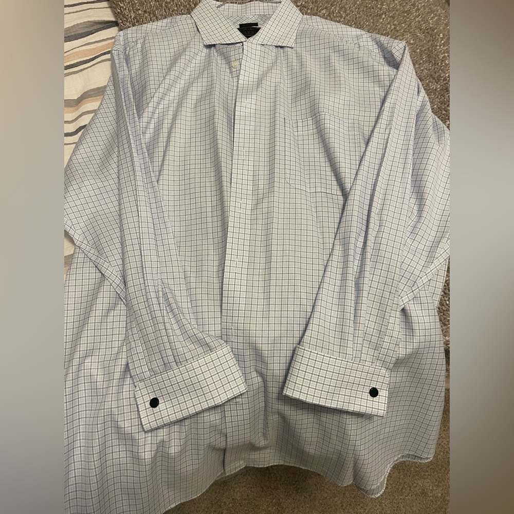 Jos A Bank - No Wrinkles - blue checked dress shirt